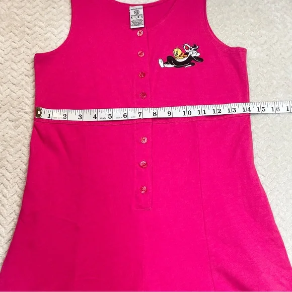 Warner Bros 1994 Looney Tunes Embroidered Pink Romper Girls Large 90s Kidcore - Picture 10 of 12